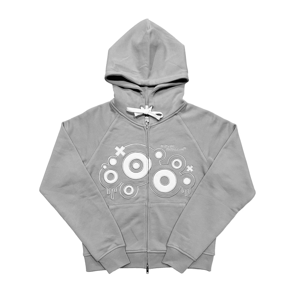 GRAY XOXO RAGLAN ZIP-UP HOODIE
