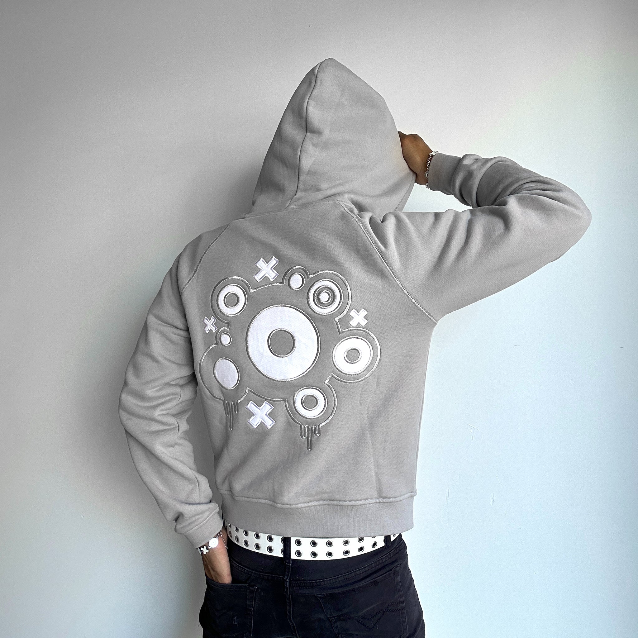 GRAY XOXO RAGLAN ZIP-UP HOODIE