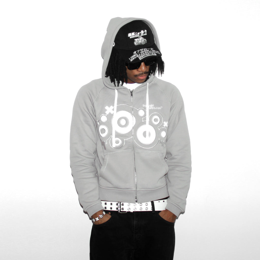 GRAY XOXO RAGLAN ZIP-UP HOODIE