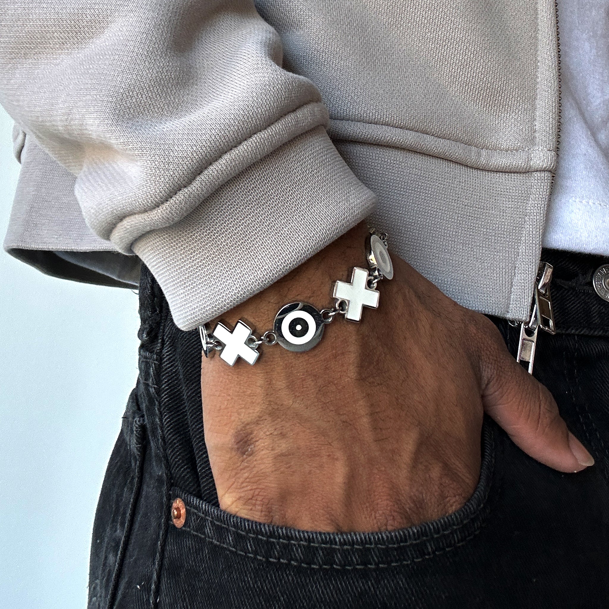 SILVER XOXO ENAMEL CHARM BRACELET